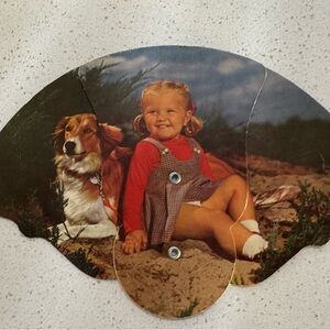 🌟 Vintage 1930s Child and her Dog Advertising Folding Paper Hand Fan 🌟